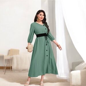 Mulvari Color-Block Button Detail Lantern Sleeve Dress